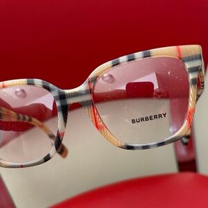 Burberry Women's Red and Black Plaid Glasses authentic